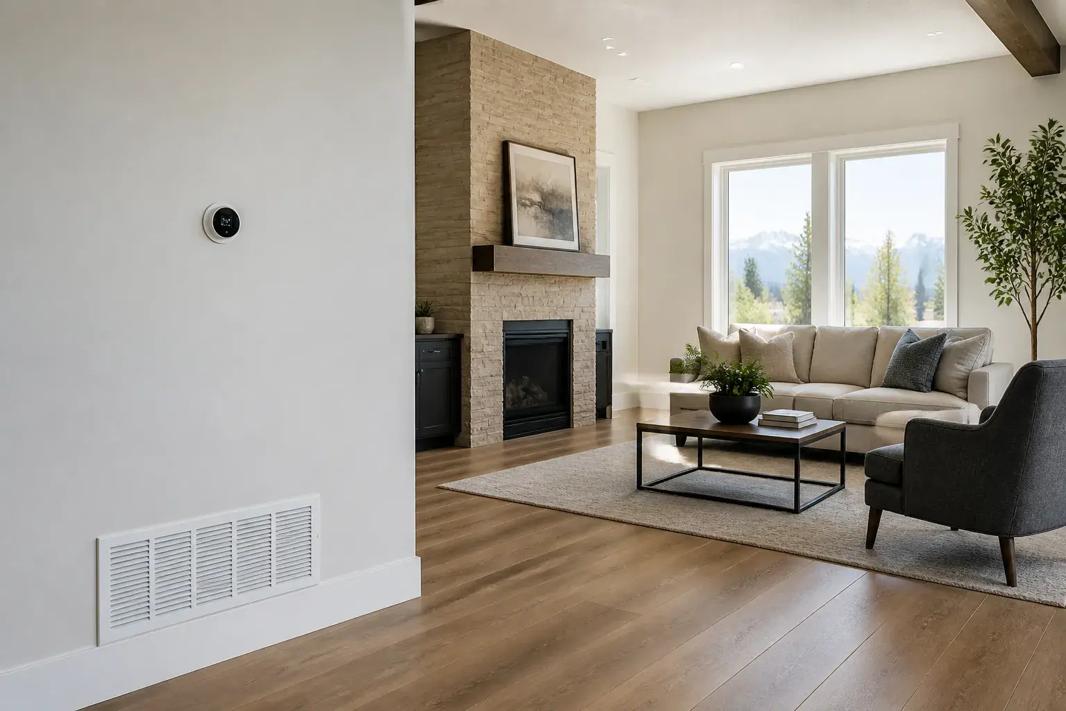 Bright home interior with clean HVAC vent