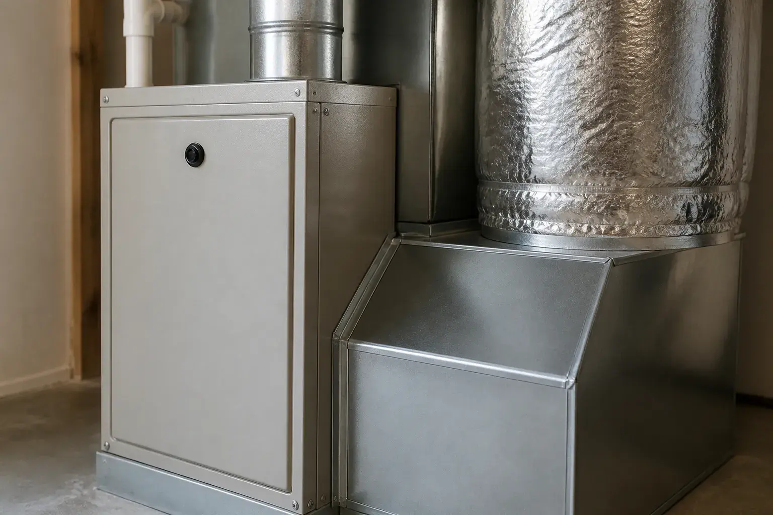 Close view of clean furnace and duct connections