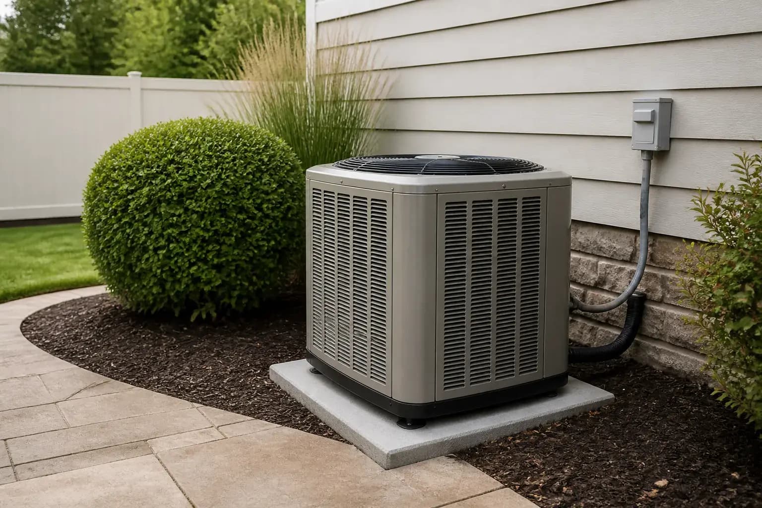 Clean outdoor AC condenser at a home