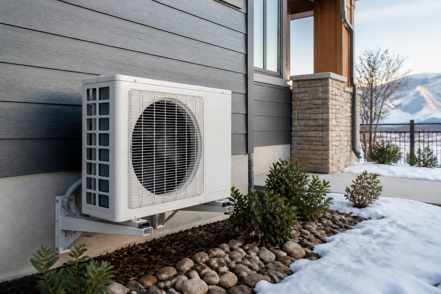 Finished heat pump installation outside a home